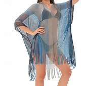 levne Kaftans-Dámské Plavky Přehozy Plavky Třásňový lem Vystřižený prázdniny Oblečení na pláž Tónované Do V Krátké rukávy Plavky