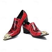 abordables Mocassins en cuir de qualité supérieure-Chaussures habillées rouges vernies pour homme avec bout doré, chaussures de cérémonie élégantes pour les mariages et les réceptions formelles.