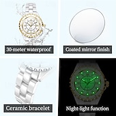 billiga Kvartsklockor-Den nya Olevs mors dags present för damens mode och högklassig klocka med lysande visare och digital visning vit keramik koreansk version student kvartsur avslappnad vattentålig armbandsur