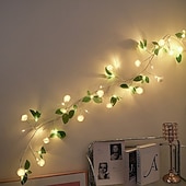 cheap Battery String Lights-1.8M 48 LED Beads Artificial Rose Vine String Lights, Waterproof with Timer, AAA Battery Box, Indoor/Outdoor Bedroom, Living Room, Garden, Party, Wedding, Holiday Decoration