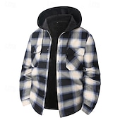 economico Giubbotti Casual-Per uomo Cappotto Invernale Giacca Camicia Giacca in Pile Giacca Casual Casuale Quotidiano Calore Termico Tasca Bottonato Autunno Inverno Plaid Streetwear Quotidiano Con Cappuccio Regolare Rosso