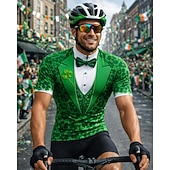 tanie Męskie koszulki-Męska koszulka rowerowa Dnia Świętego Patryka Jersey Koniczyna Kwiatowa Nowość Krótki rękaw Koszulka rowerowa z 3 tylnymi kieszeniami Ochrona UV Szybkie schnięcie Z kieszeniami Zamek z przodu Sport