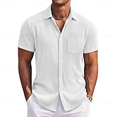 cheap Men's Casual Shirts-Men's Shirt Casual Shirt Corduroy Shirt Button Up Shirt Blue Black White Green Gray Short Sleeve Plain Lapel Casual Daily Pocket Clothing Apparel Fashion Modern Casual Comfortable