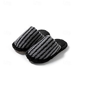 cheap Home Slippers-Cotton Slippers for Women Closed Toe Color Block Plush Striped Furry Indoor Home Soft Cozy House Slippers