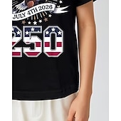  100% Bumbac Copii Băieți Negru Alb Vultur Drapel USA A 250-a aniversare Tricou Bluză Stil Nautic Manșon scurt În aer liber Zilnice Modă Șic Stradă Designer Imprimare Vară