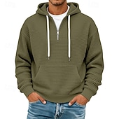cheap Basic Hoodies-Men's Hoodie Waffle Hoodies Pullover Hoodie Sweatshirt Quarter Zip Hoodie Apricot Wine Red White Light Green Navy Blue Hooded Plain Patchwork Color Block Textured Casual Daily Sports &amp; Outdoor