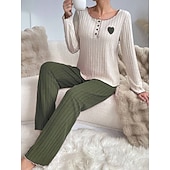 Χαμηλού Κόστους Ημέρα του Αγίου Βαλεντίνου Ύπνος &amp; Χαλάρωση-Γυναικεία Σετ Πυτζάμες Καθημερινό Ανατομικό Καρδιά Ελαστική μέση Μπλουζάκι Παντελόνι Καθημερινά Σπίτι Μακρυμάνικο Στρογγυλή Ψηλή Λαιμόκοψη Μαύρο Ανθισμένο Ροζ Ρουμπίνι Πράσινο του τριφυλλιού