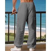 halpa Loma-Miesten Pellavahousut Housut Kesähousut Roikkuvat housut Rantahousut Kurenauha Joustava vyötärö Yhtenäinen väri Mukavuus Hengittävä Päivittäin ulko- Hiekkaranta Loma Muoti Musta Valkoinen