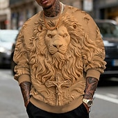 voordelige 3D Patroon-Voor heren 3D Print Leeuw 3D-afdrukken Sweatshirt Stijlvol Casual Lange mouw Strakke ronde hals Vakantie Feest Lahja blauw Geel Paars Grijs Ronde hals 3D Alle seizoenen Ontwerper S M L XL XXL XXXL