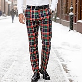 baratos calça masculina estampada em 3d-Homens Calças Social chinês Bolsos Botões Xadrez Vestível Diário Ao ar livre O negócio Moda Roupa de rua Vermelho