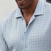 Недорогие Мужские рубашки в стиле смарт-кэжуал-Муж. Рубашка Повседневная рубашка Кнопка рубашка Черный Белый Зеленый Хаки Светло-синий С короткими рукавами Полотняное плетение кубинский воротник Повседневные Уличная одежда Жаккард Одежда