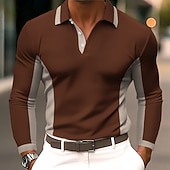 cheap Men's Classic Polo-Men's Color Block Polo Long Sleeve Polo Shirts Lapel Casual Business Daily Wear 3D Print Buttons Spring Fall Blue Black Navy Blue