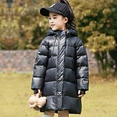 abordables Veste en duvet et parka pour filles-Doudoune Enfants Fille Couleur Unie Sports Avec Poches Extérieur Polyester Manteau Vêtements d'extérieur 5-12 ans Hiver Noir