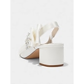 baratos Mãe da Noiva/Namorado-Sapatos de salto bloco com bico fino em cetim rosa claro para mulheres - elegantes sapatos de festa com detalhes florais e cristais, perfeitos para a mãe da noiva ou para um casamento urbano
