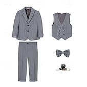 abordables Costumes et Tenues de Porteur d'Anneau-Costume 5 pièces pour garçon d'honneur, avec blazer. &amp;gilet &amp; pantalon  &amp;Costume garçon avec cravate, tenue décontractée pour les fêtes en extérieur, style basique, bleu, beige, gris, polyester