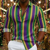 economico Geometrica-Carnevale Per uomo Grafico A righe Camicia Camicia button-down Camicia da Spiaggia Manica Lunga Hawaiano Casual Confortevole Vacanza Ferie Martedì grasso Estate Primavera Collo ripiegato Stampa Viola