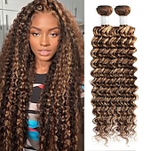 baratos 2 pacotes de fios de cabelo humano-2 pacotes de cabelo humano com mechas p4/27, ondas profundas, de 30 a 70 cm (12 a 28 polegadas).