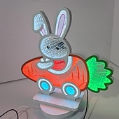 abordables Luces decorativas-Conejito 3D con luz LED de Pascua, luz nocturna de conejito de Pascua, carrito de zanahoria creativo, luz infinita de huevo, acrílico