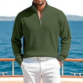 cheap Men's Classic Polo-Men's Corduroy Shirt Polo Shirts Casual Outdoor Quarter Zip Long Sleeve Fashion Modern Solid Color Plain Warm Spring Spring &amp;  Fall Regular Fit Black Wine Navy Blue Green khaki Army Green Corduroy