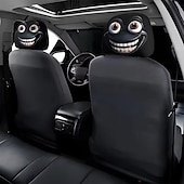 cheap Slipcovers-2pcs Cartoon Big-Eyed Face Printed Car Headrest Covers, Interior Decoration, Universal Fit, Washable, Easy to Install, Suitable for Long Trips Or Road Trips, Perfect Quirky Car Decoration
