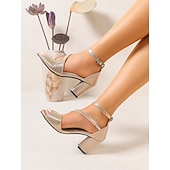 economico Sandali con tacco-Women's Daily Chunky Heel Open Toe Fashion Faux Leather Ankle Strap Silver Gold