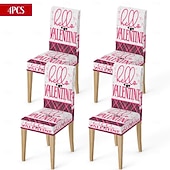 رخيصةأون غطاء كرسي الطعام-غطاء كرسي طعام مطاطي لعيد الحب، بنقشة مربعات الجاموس باللونين الأسود والأبيض مع قلب وقوس على مسند الظهر، غطاء كرسي شتوي قابل للإزالة والغسل للمنزل والمطعم والمطبخ وغرفة المعيشة (1/4/6 قطع)