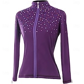 お買い得  フィギュアスケート用ジャケットとベスト-フィギュアスケート フリース ジャケット レディース ガールズ アイススケート ジャケット トップ パープル ストレッチ トレーニング 競技 スケートウェア 保温 暖かい クリスタル/ラインストーン 長袖 アイススケート フィギュアスケート