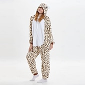 cheap Animal Costume-Kigurumi Pajamas Group Costume Onesie Costume Animal Leopard Warm Comfy Hooded Fleece Kid's Adults' Men's Women's Boys' Halloween Carnival Party Performance Homewear Dress Up