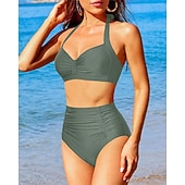 economico Surfing Tankinis &amp; Bikinis-Per donna Costume da bagno Bikini a vita alta con volant 2 pezzi Tropicale Senza schiena Protezione UV Alta elasticità Senza Maniche Costume da Bagno Surf Immersione Snorkeling Estate