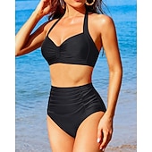 economico Surfing Tankinis &amp; Bikinis-Per donna Costume da bagno Bikini a vita alta con volant 2 pezzi Tropicale Senza schiena Protezione UV Alta elasticità Senza Maniche Costume da Bagno Surf Immersione Snorkeling Estate