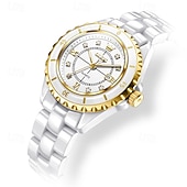 billiga Kvartsklockor-Den nya Olevs mors dags present för damens mode och högklassig klocka med lysande visare och digital visning vit keramik koreansk version student kvartsur avslappnad vattentålig armbandsur