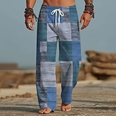 economico Pantaloni casual stampati da uomo-Per uomo Geometrico Blocco di colori Patchwork Pantaloni Pantaloni casual Pantaloni Larghi Misura del girovita medio Moda Casa All'aperto Vacanza Coulisse elastica in vita Pantaloni tipo lino con