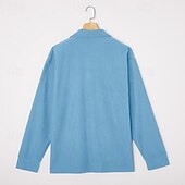 baratos Polo Clássico Masculino-Homens Camiseta de Veludo Textura Casual Esportes Lapela Manga Longa Moda Básico Bloco de cor Botões Estriado Outono Primavera &amp; Outono Outono &amp; inverno Normal Preto Azul Marinha cáqui Cinzento Azul