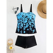 abordables Tankinis-Maillot de bain Tankini femme 2 pièces Shorts Contrôle du ventre Taille haute Slim Dos nu Vacances Plage Vêtements Feuilles V Cou Sans Manches
