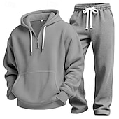 baratos moletons básicos-Homens Moletom Moletons Waffle Moletom com capuz e calças Conjunto Capuz Diário Ao ar livre Férias Roupa Diária Com Cordão Half Zip Tecido Vermelho Vinho Preto Branco Roupas Esportivas Esportes Moda