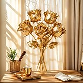 cheap Valentine's Day-6PCS Valentine's Day Gold Rose Artificial Flowers – Realistic Faux Rose Bouquet for Home Decor, Office, Living Room, Parties, Birthday Gifts, Mother's Day, Thanksgiving