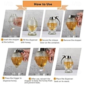ieftine Ustensile Bucătărie &amp; Gadget-uri-Dozator de miere din sticlă fără picurare cu capac din plastic, dozator de sirop, borcan de miere cu cioc de turnare ușor, fără mizerie și convenabil pentru bucătărie, masă și micul dejun