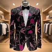 ieftine Sacouri imprimate pentru bărbați-Bărbați Floral Jachetă blazer Palton Modă Comfortabil Respirabil Artistic Casual Zilnic Îmbrăcăminte de seară de petrecere Buzunar Imprimare 3D Nasturi Toate Sezoanele Cresătură Manșon Lung Albastru