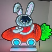 abordables Luces decorativas-Conejito 3D con luz LED de Pascua, luz nocturna de conejito de Pascua, carrito de zanahoria creativo, luz infinita de huevo, acrílico