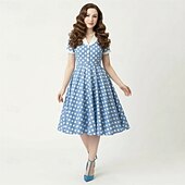 olcso Ruhák-1950-es Retró Rockabilly Déli Swing ruha Flare ruha Rövid ujjú Pöttyös Karcsúsított Jelmez Női Farsang Valentin nap Hétköznapi Hazaérkezés Retro témájú buli Felnőttek Ruha Tavaszi nyár