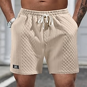 cheap Casual Shorts-Men's Summer Shorts Beach Shorts Casual Shorts Textured Shorts Jacquard Drawstring Elastic Waist Plain Comfort Breathable Above Knee Daily Outdoor Holiday Vacation Casual Black White Micro-elastic