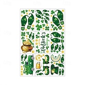  9 Sheets St. Patrick's Day Window Clings, Shamrock Leprechaun Shoe Footprints Gold Coin Static Cling Stickers, Irish Party Decor Glass Decals for Home Store