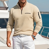 economico Polo Classico da Uomo-Per uomo Magliette Polo a Nido d'Ape Testurizzato Casuale Sport &amp; Outdoor Con cerniera Zip a un quarto Manica Lunga Moda Moderno Con zip Tasca Primavera Autunno Primavera &amp; Autunno Vestibilit