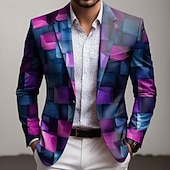 Χαμηλού Κόστους Ανδρικά εκτυπωμένα σακάκια-Ανδρικά Συνδυασμός Χρωμάτων Γεωμτερικό Μπουφάν μπλέιζερ Παλτό Άνετο Αναπνέει Καλλιτεχνικό Καθημερινό Causal Καθημερινά Βραδινό Ρούχα για Πάρτυ 3D εκτύπωση Κουμπιά Πολλαπλή τσέπη Όλες οι εποχές Εγκοπή