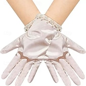 baratos Luvas-Terilene Até o Pulso Luva Elegante / à moda Com Perola Imitação / Cor Pura Luvas de Festa / Casamento