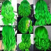  Green Wigs 10 PCS Green Hair Extensions Curly Wavy Synthetic Hairpieces Clip in Rainbow Neon Party Highlights Colorful Hair Accessories for Girls Women 17 Inch