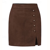 tanie Spódnice casualowe-Damskie Elegancja Zabytkowe Moda Nad kolano Wysoka talia Spódnice Równina Niejednolita całość Średnio elastyczny Codzienny Ulica Wino Czarny Zieleń wojskowa Brązowy Wiosna