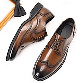 Χαμηλού Κόστους Μπρογκ παπούτσια-Ανδρικά καφέ παπούτσια brogue από συνθετικό δέρμα, κλασικό σχέδιο με φτερά, επίσημα και casual υποδήματα για γραφείο και ειδικές περιστάσεις