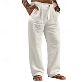 Χαμηλού Κόστους Κλασσικός-Ανδρικά Λευκά παντελόνια Παντελόνια Καλοκαίρι παντελόνι Φαρδύ παντελόνι Παντελόνι παραλίας Τσέπη Σκέτο Άνεση Αναπνέει Καθημερινά ΕΞΩΤΕΡΙΚΟΥ ΧΩΡΟΥ Παραλία Διακοπές Μοντέρνα Μαύρο Λευκό
