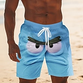  Per uomo Illusione ottica Fantasia "Cartone 3D" Volto umano Costumi da bagno Pantaloncini da mare Pantaloncini da Surf Misura del girovita medio Divertente Camicia hawaiana Vacanza al Mare Tasche